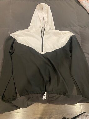 Women's Black and White Hooded Windbreaker Jacket